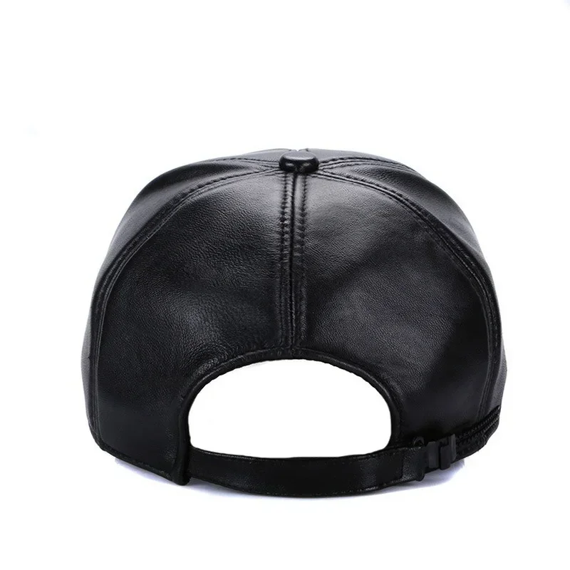 Adjustable Trend Men's Autumn Winter Leisure Sheepskin Baseball Caps Genuine Leather Hat Simple Solid Color Snapback Cap