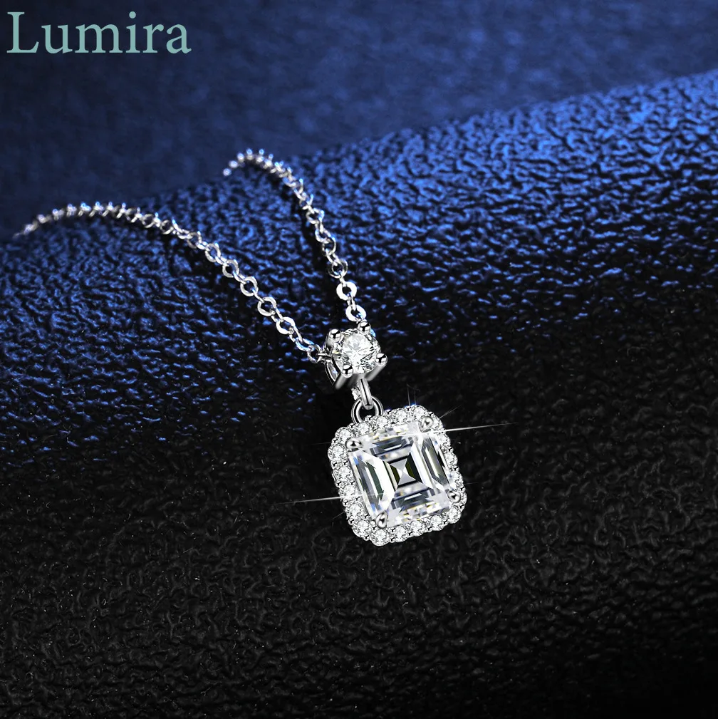

Lumira Fashion Luxury Square Diamond Pagoda Pendant 1 Carat Moissanite Platinum PT950 Necklace for Women Birthday Gifts