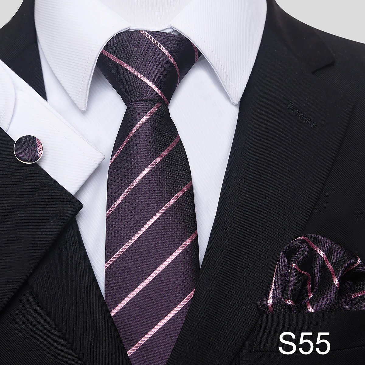 Herren-Krawatten-Set, 3-teilig, geeignet für formelle Anlässe, Hochzeiten und Bankette – Detail 2