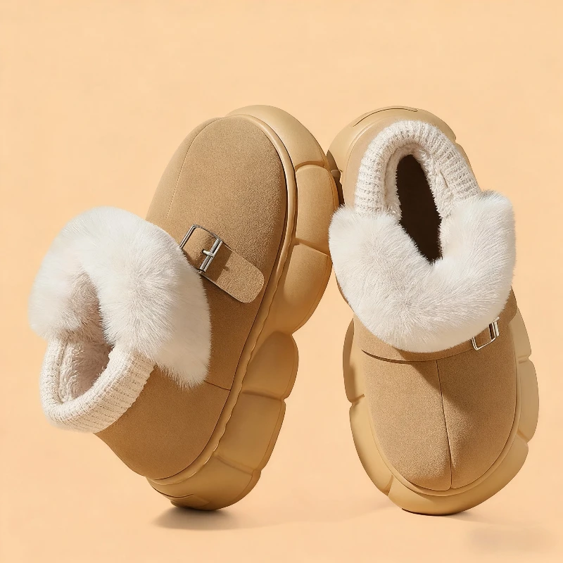 

Thick Sole Women Snow Boots Warm Fur Chunky Platform Outdoor Non Slip Chic Buckle Belt Fuzzy Ladies Cold Proof Cotton Shoes