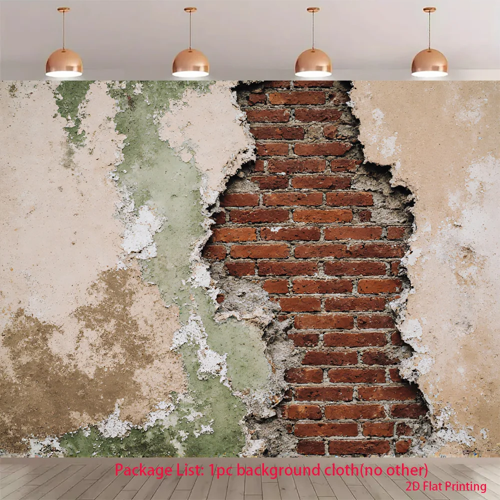 Broken Wall Exposed Red Brick Grunge Texture Tapestry 2D Flat Industrial Style Wall Hanging for Living Room Bedroom Loft Decor