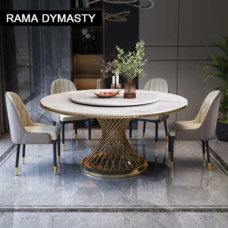Light Luxury Marble Dining Table Household Small Rock Slab Round Table Modern Simple With Turntable Round Dining Table