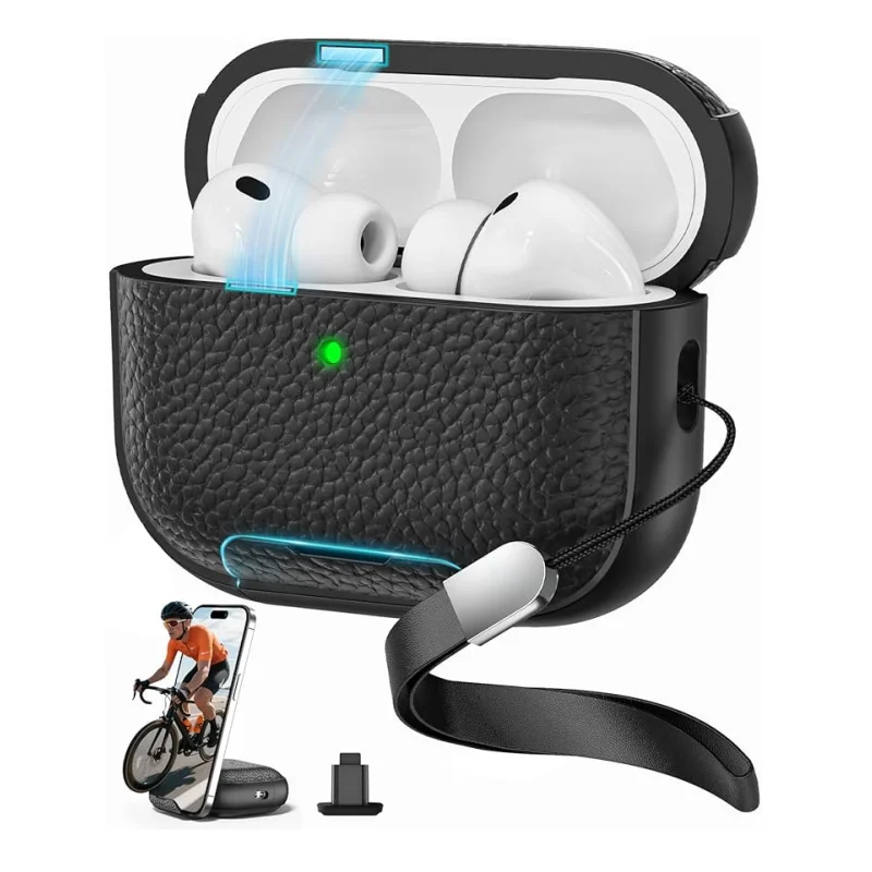 

For AirPods Pro 3 Leather Pattern TPU Case Accessories Cute Skin Full Protector Cover with Keychain phone Holder Headphone Cove