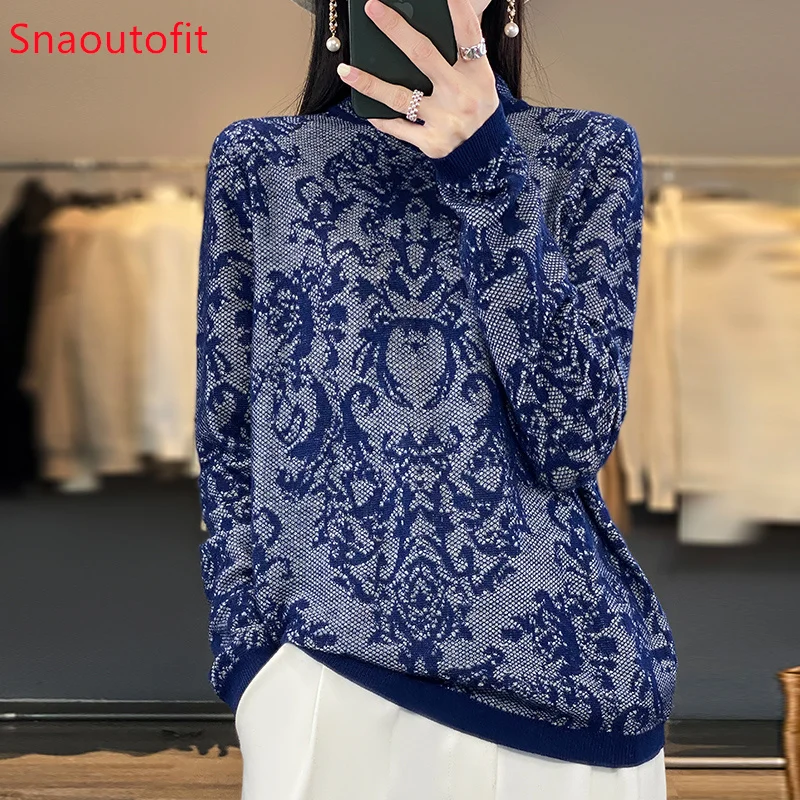 Spring/Summer Stereoscopic Hollow Wool Knit Sweater Women\'s Pullover Thin Fashion Long-Sleeved Half-High Collar Sexy Chic Top