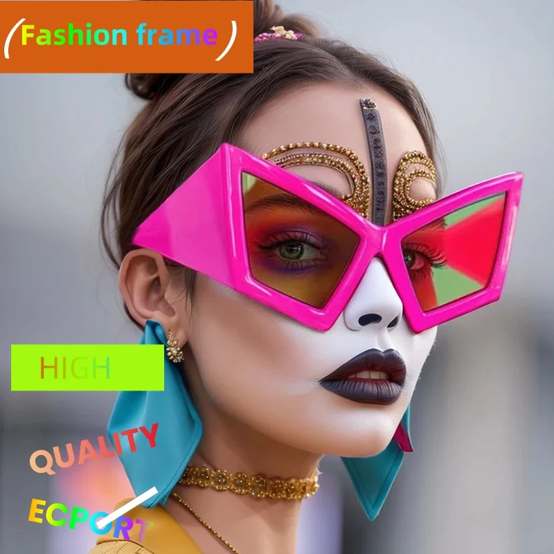 Luxury brand shield punk women sunglasses oversized cat eye windproof UV400 lenses fashion runway show frames exaggerated modern