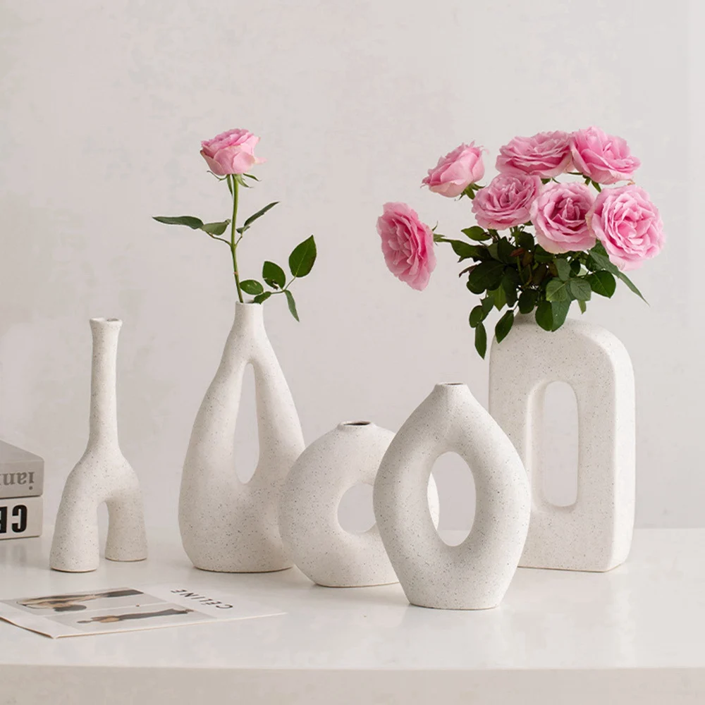 

ins Nordic white ceramic decorative vase Dried flowers Fresh flowers Living room floral arrangement Simple modern flower ware