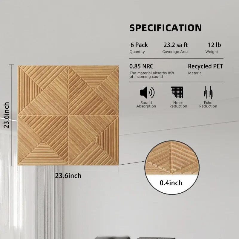 3PCS 3D polyester wood striped sound insulation wall panel decorative sound suitable for home studio  sound-absorbing board