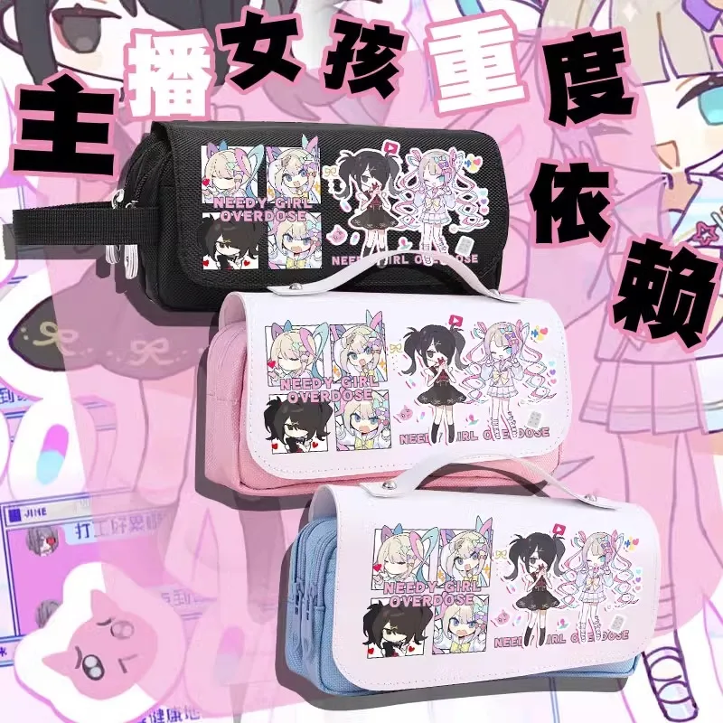 

Game NEEDY GIRL OVERDOSE Cosplay KAngel あめちゃん Cartoon Oxford Cloth Student PU Leather Flip Pen Bag Pencil Case Stationery