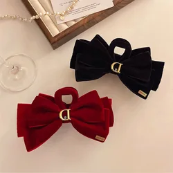 1pc Black Red Velvet Bow Hairpin For Women Princess Head Grab Hair Claws Headdress Large Hair Clips Girl's Hair Accessories