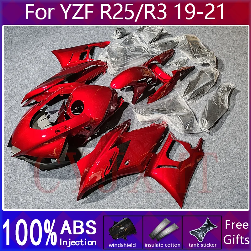 ABS Injection Motorcycle Fairings for Yamaha YZFR25 YZFR3 2019-2021 Red Gloss Fairing Kits YZF R3 R25 19-21 Full Bodyframe Cover