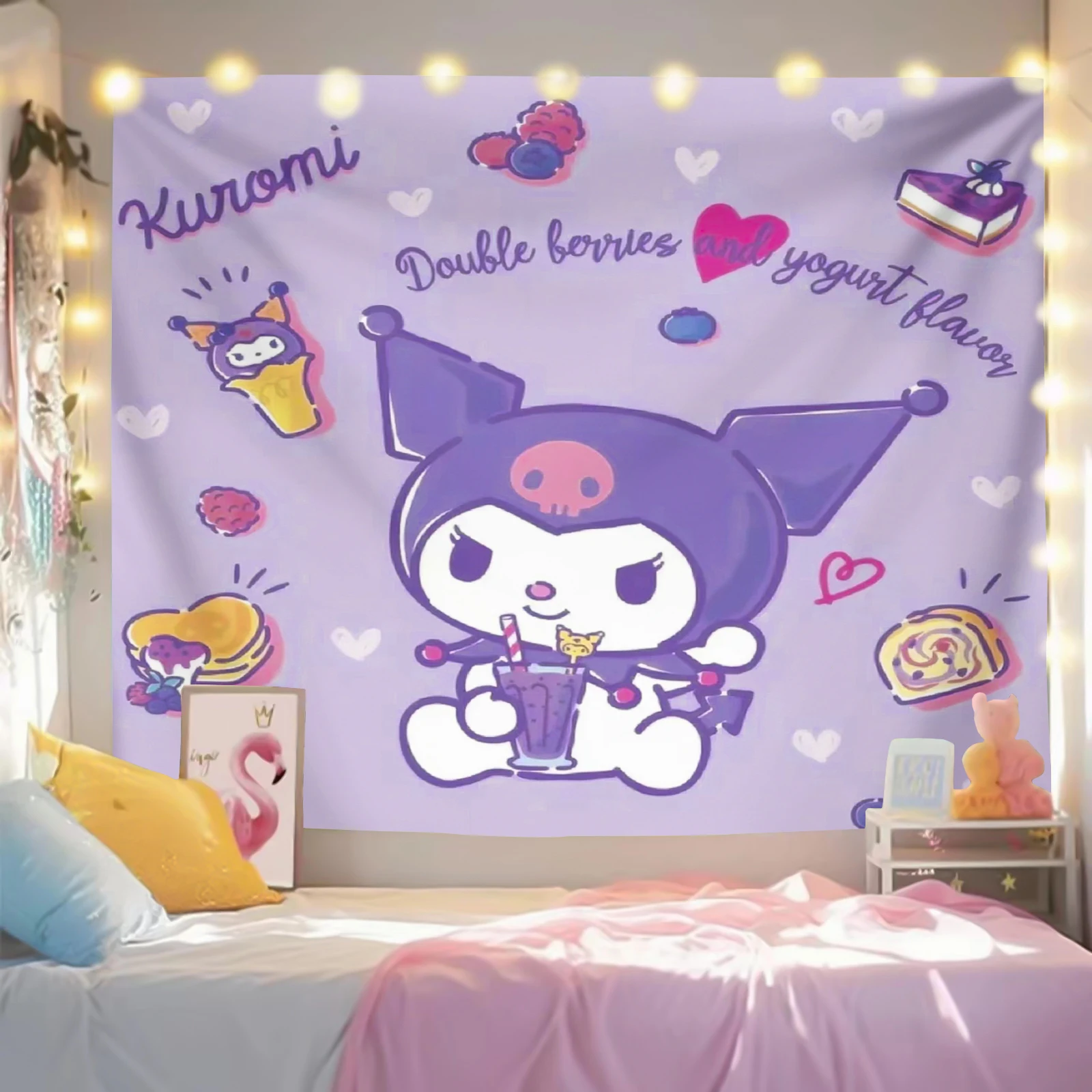 

Kuromi Cartoon Tapestry Sanrio Wall Hanging Cute Home Background Decoration Student Dormitory Bedroom Living Room Kawaii Design