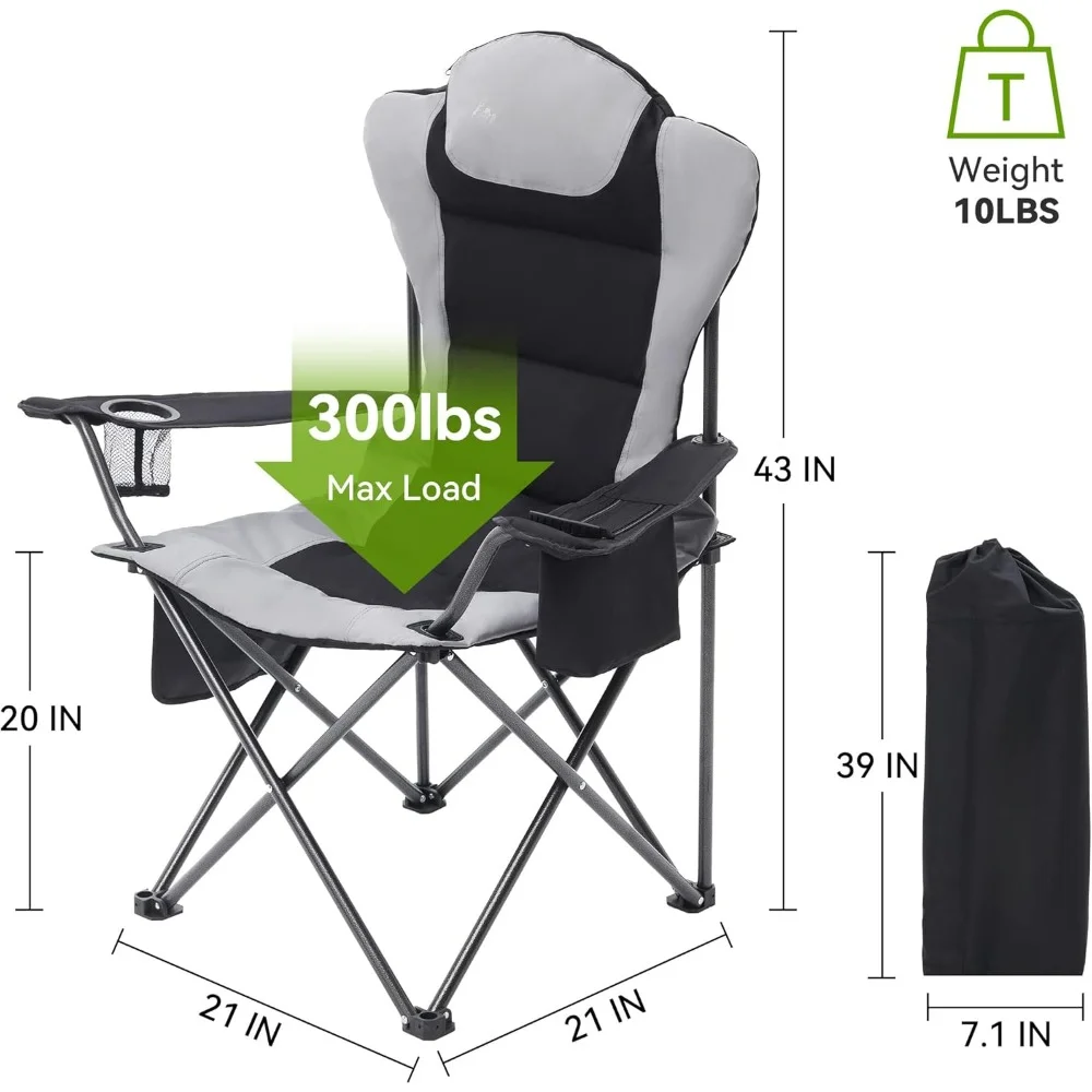 Camping Chair, 2-Pack, Outdoor Folding Chair with Cup Holder & Cooler Bag, Weighing up to 300 lbs, Sports & Entertainment