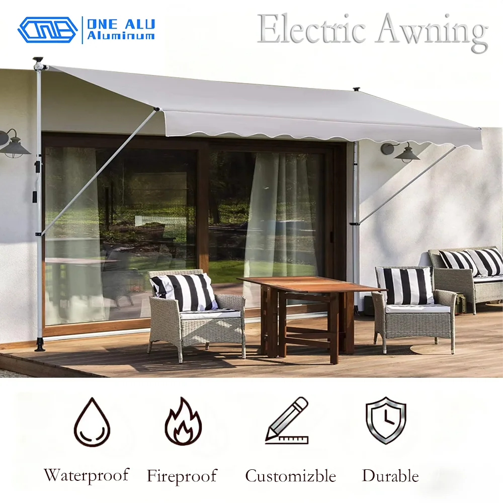

OneAlu Doorway Awning - Drill-Free Foldable Retractable Hand-Crank Waterproof for Home/Shop Balcony Patio