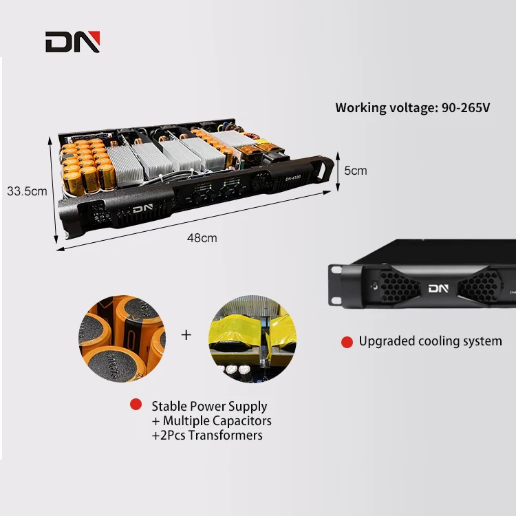 ترقية جديدة من المصنع Amplificador Clase D DN 4100 4 قنوات 1700 وات 2 أوم Amplificador De Sonido Profesional De Audio
