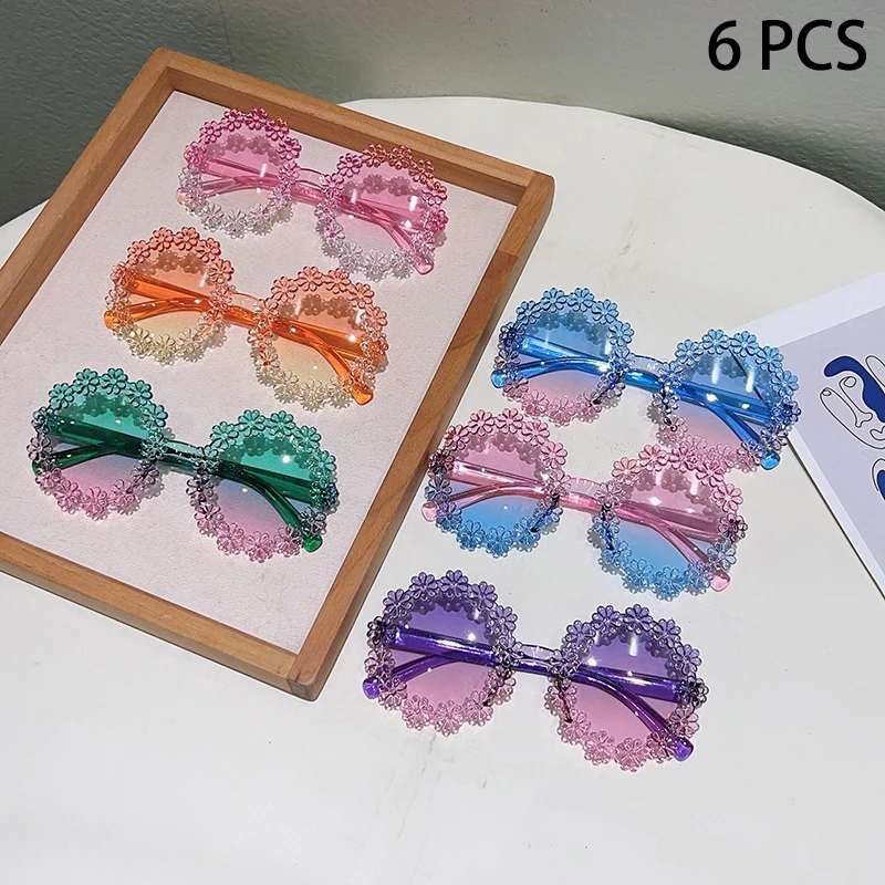 1/6 Stück blumenförmige Sonnenbrille für Mädchen, stilvolle mehrfarbige Dekor-Sonnenbrille für Kinder, trendige neue süße Kinder-Sonnenbrille