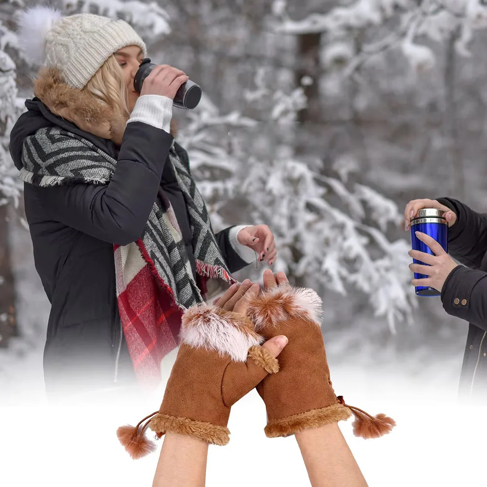 موضة جديدة لينة شتاء دافئ نصف اصبع قفازات النساء قفازات الشتاء اليد المعصم دفئا أصابع قفازات القفاز للسيدات