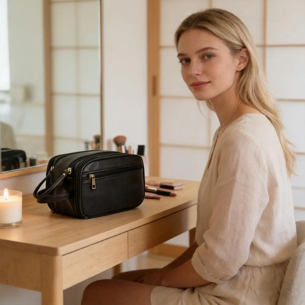 

Travel Toiletry Bag Double-sided Toiletry Organizer Faux Leather Toiletry Bag Water-resistant Travel Shaving Pouch for Men