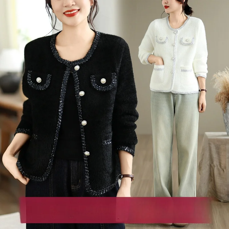 Short Knitted Soft Cozy Women's Outerwear Spring Autumn Winter New Design Versatile Fake  Fur Jacket Luxury Home Wear