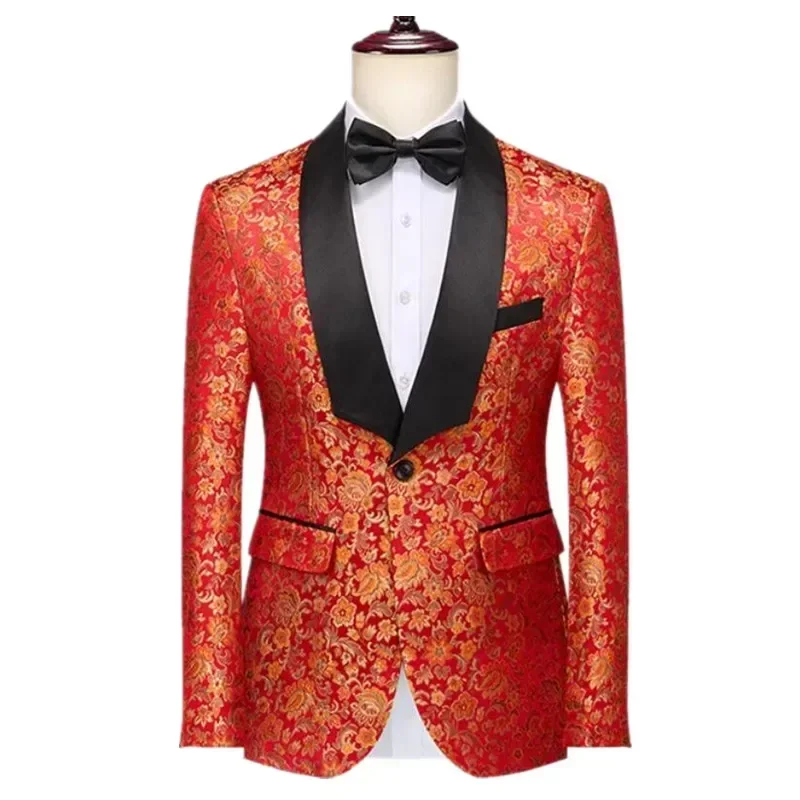 

New Men Luxury Business Jacquard Suit Jacket Slim Fit Tops Male Wedding Party Dress Blazers Homme Large Size 6XL