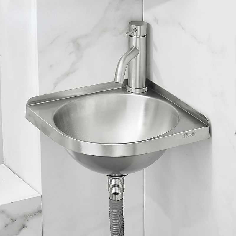 

304 Stainless Steel Wash Basin Household Triangular Basin Thickened Bathroom Kitchen Corner Wall Hanging Basin Small