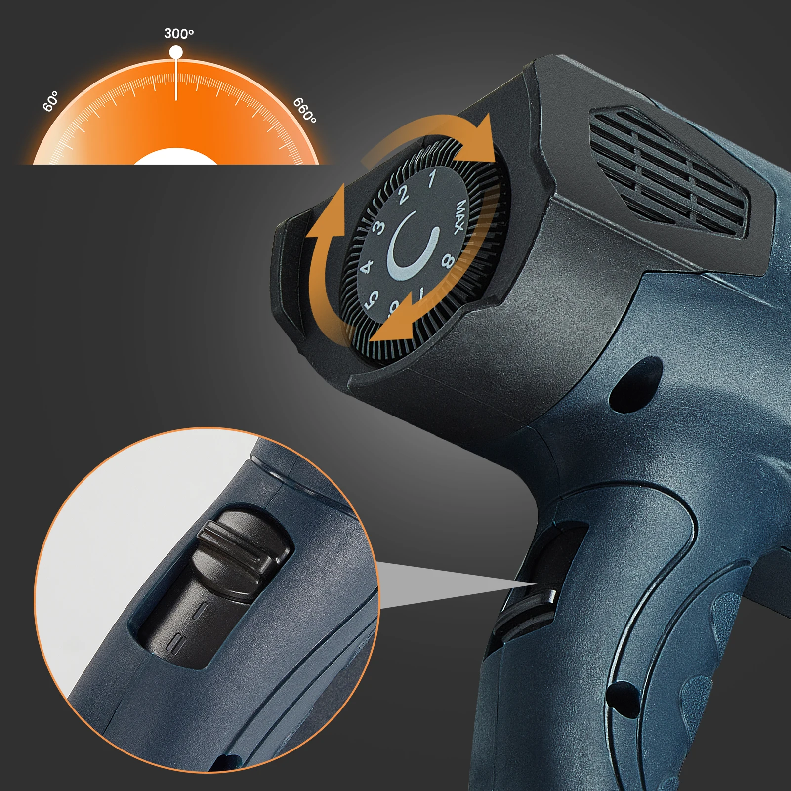 1800W Heat Gun for Craft 140°F~1112°F Fast Heating Hot Air Gun with 3 Level Temperature 6 Accessories 500L/Min Air Flow