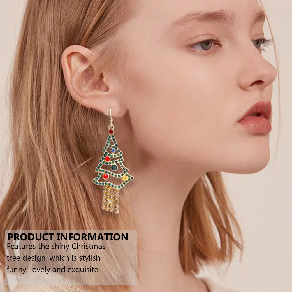 

1Pair Christmas Tree Shaped Earrings Stylish Festive Alloy Ear Drop Xmas Party Jewelry Women's Holiday Accessory Shiny Design