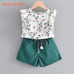 Bear Leader Kids Girl Clothes 2023 Fashion Sling Flower Bow neonate Shirt + pantaloncini a righe 2 pezzi Suit set di abbigliamento per bambini