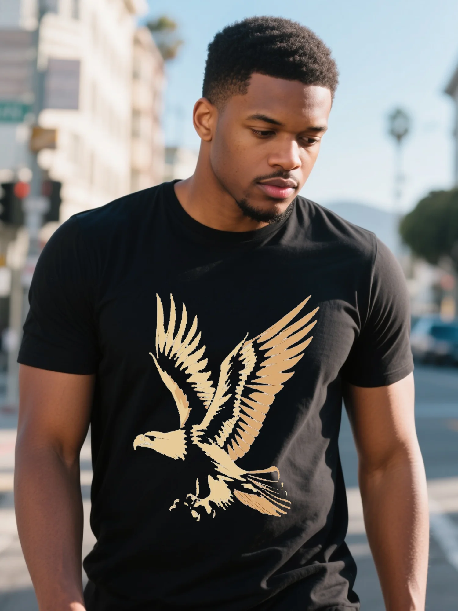 

Men's 100% Organic Cotton T-Shirt - Black High Street Tribal Print, Maximalist Style for Summer 2026
