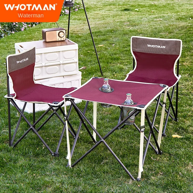 

Outdoor Tables and Chairs Folding Camping Equipment, Balcony Portable Picnic Stall, 3-Piece Set