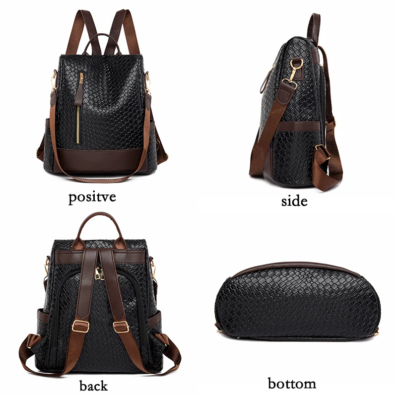 New Women\'s Anti-Theft Backpack For Spring Large Capacity Soft Leather Travel Backpack Woven Pattern Street Trend Shoulder Bag