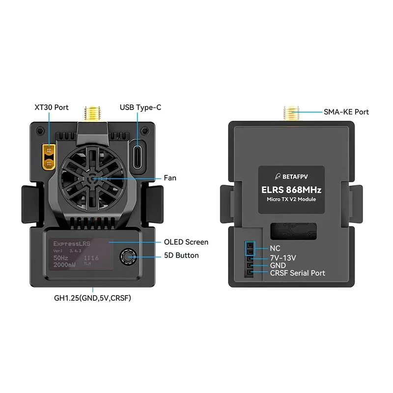 

BETAFPV Micro TX V2 Module ELRS 2.4G 915MHz 868MHz