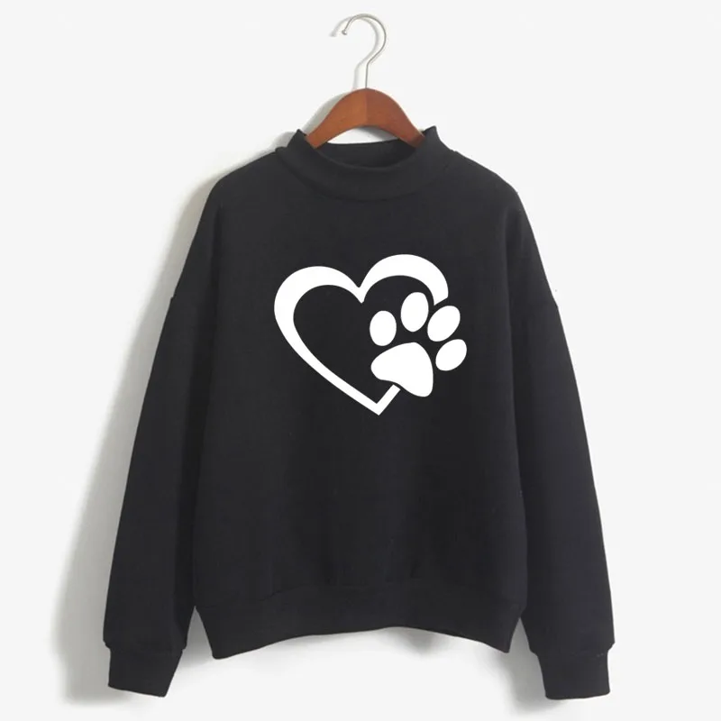 

Harajuku lovely heart paw Print Woman Sweatshirt Sweet Korean O-neck Knitted Pullover Autumn Candy Color Women Clothes