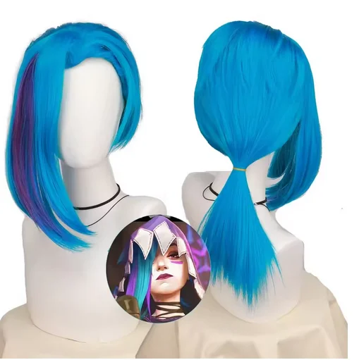 

SuQ Game Vi Jinx Cosplay Wig Arcane Season 2 Vi Black Hair Jinx Blue Hair Women Men Halloween LOL Role Play Wigs