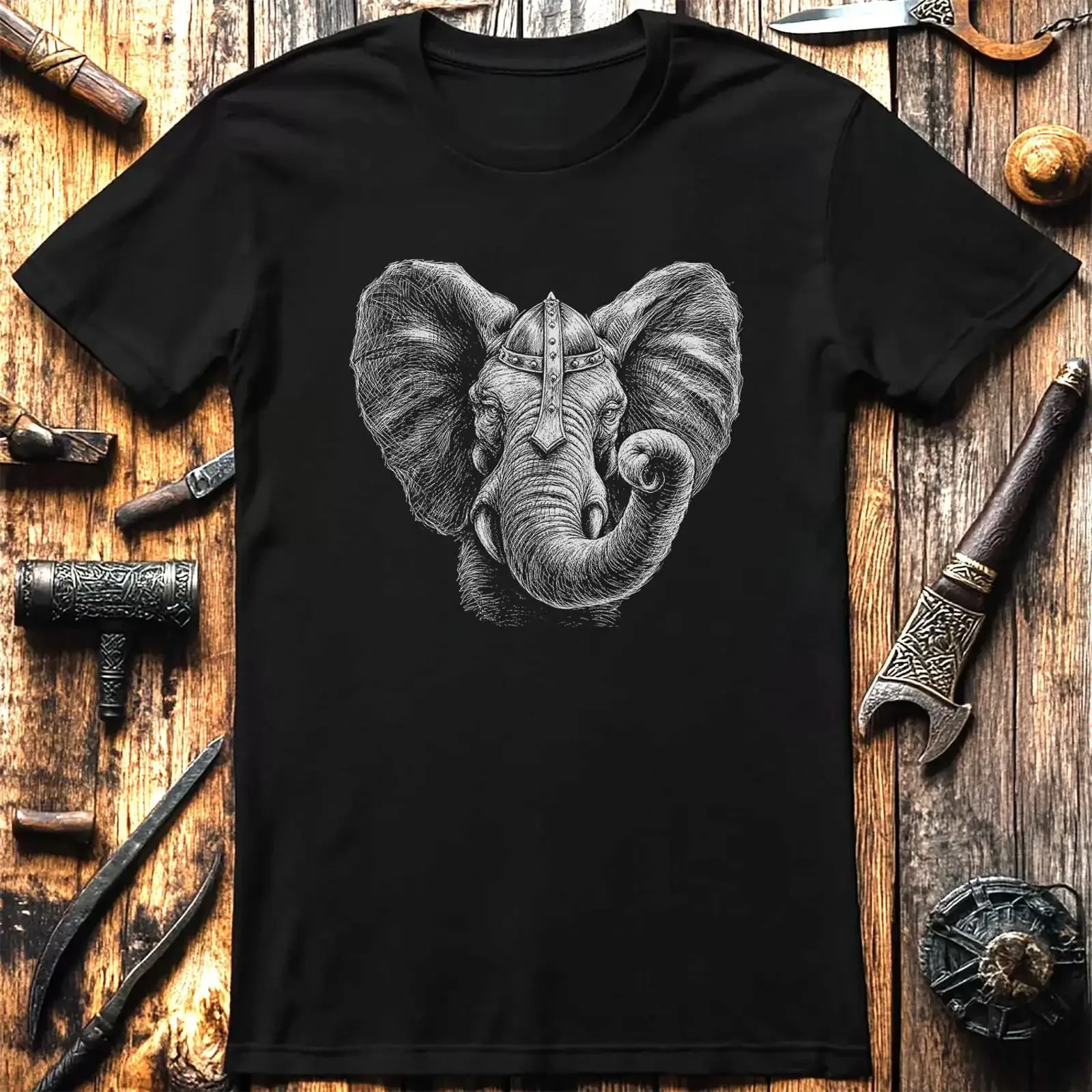 ELEPHANT VIKING HEAD 044 T Shirt US vintage Washed graphic fashion Versatile Comfortable Breathable Stretched designer clothes