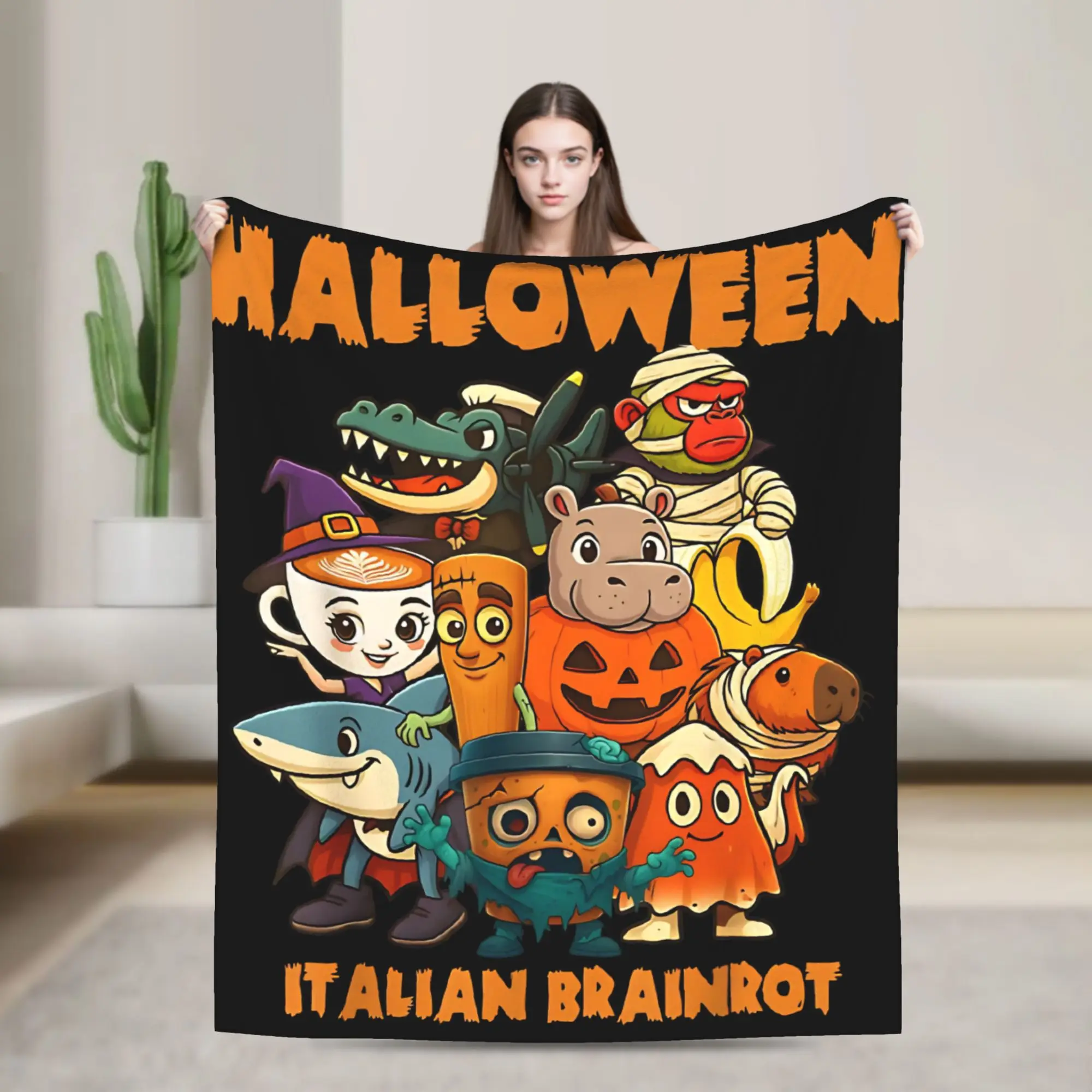 

Halloween Italian Brainrot Meme Characters Design Blanket Quality Soft Bedding Throws Winter Travel Home Decor Funny Bedspread