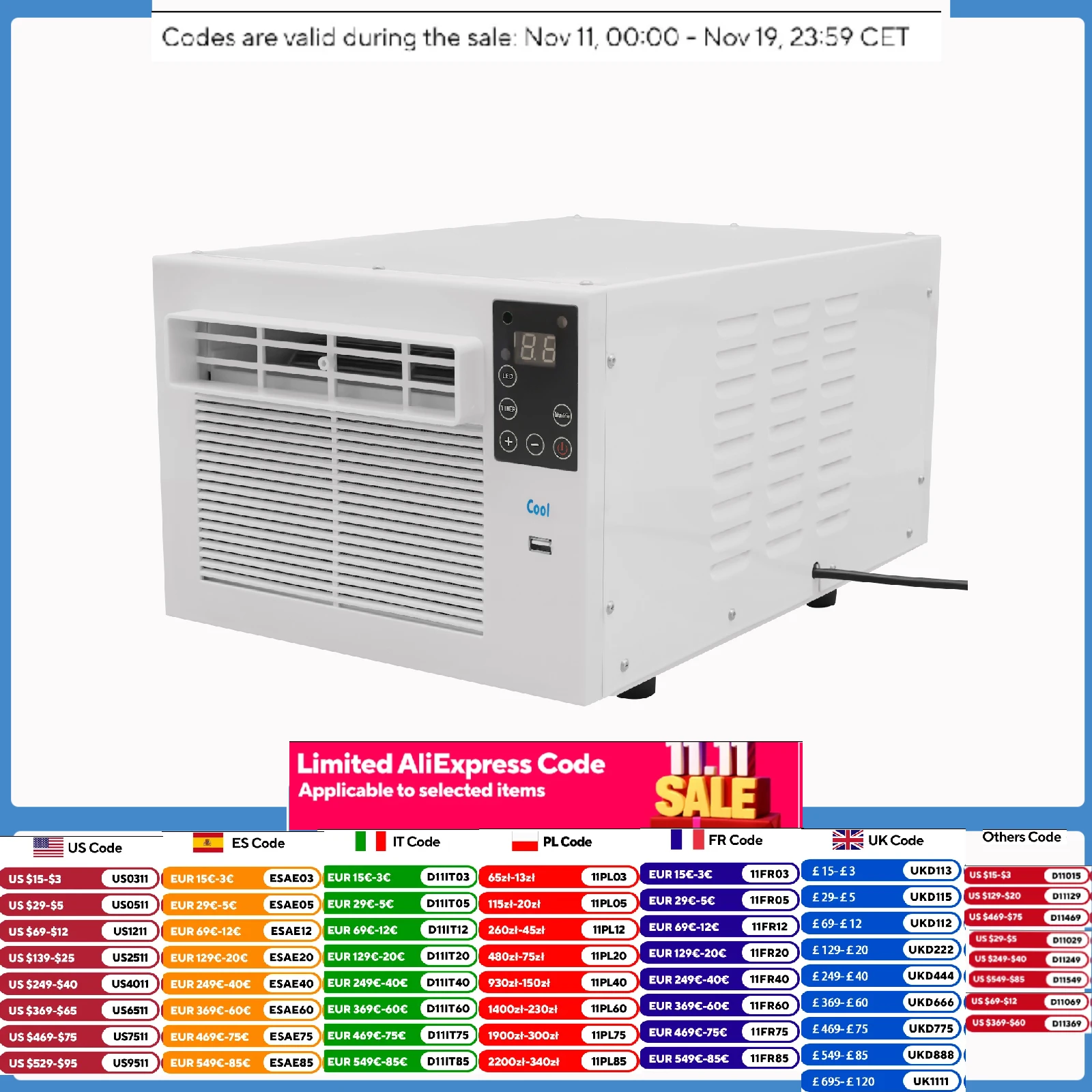 Condizionatore portatile 1900BTU 280W Mini Mobile AC con telecomando per casa dormitorio ufficio campeggio spazio per animali domestici