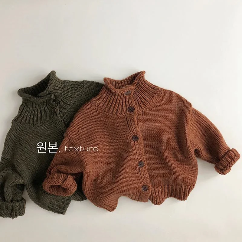 Boys Woolen Sweater Cotton Knitting Windbreak 2024 Khaki Plus Thicken Autumn Winter Outwear Christmas Gift Cardigan Warm Childre