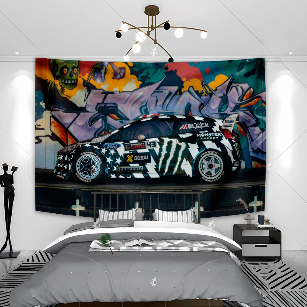 Hoonigans Racing Car Banner Polyester Printing Garage Or Outdoor Decoration Wall Hanging Tapestry