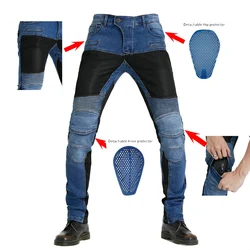 Jeans resistente a queda para motocicletas masculino com engrenagem de joelho quadril, jeans clássico ao ar livre, verão PK719