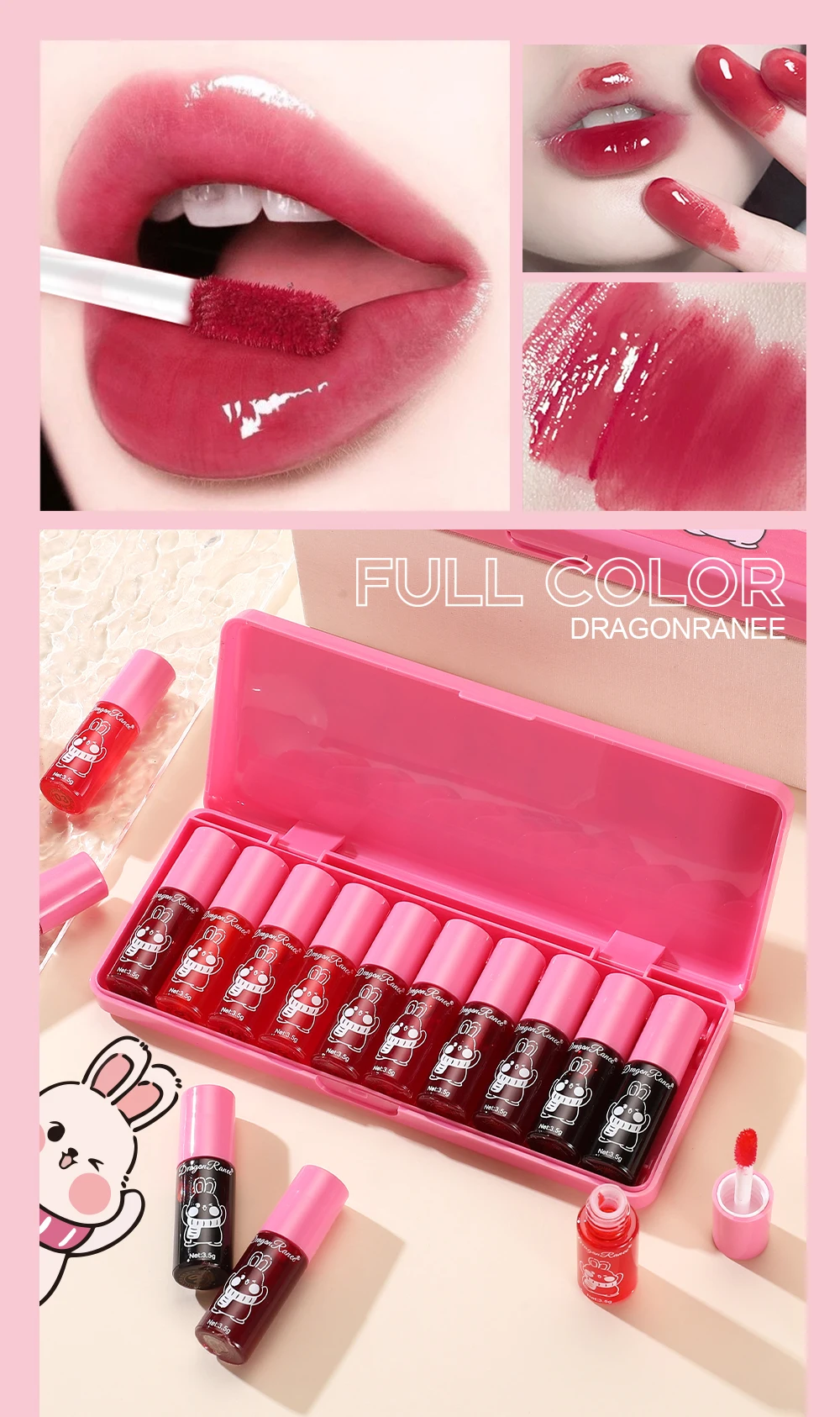 Lip Gloss Set of Ten, Mirror-Like, Glossy, Plumping, Brightening, Complexion-Enhancing Lipstick, Moisturizing, Non-Stick, Long-Lasting Lip Gloss