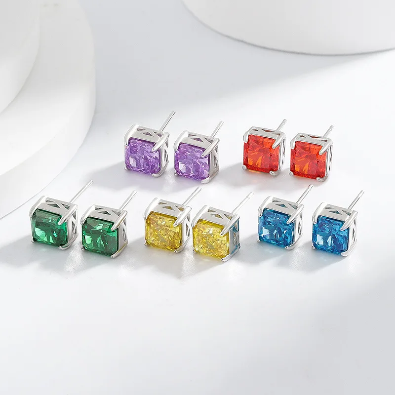 Ohrstecker aus 925er-Sterlingsilber mit hohem Kohlenstoffgehalt, quadratisch, Premium-Farbe, Eisblumenschliff, Damen-Bankett-Schmuck – Detail 3