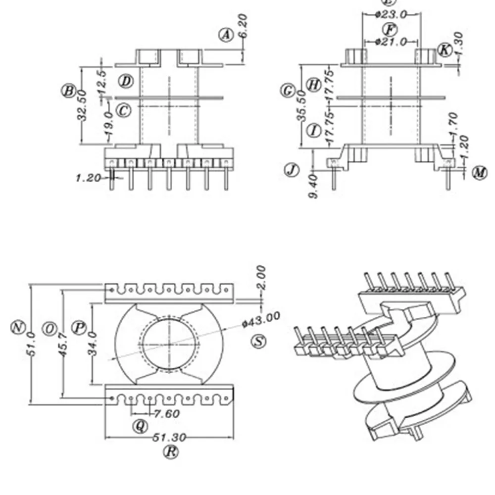 high frequency transformer PQ5050 soft core PC44 material  and 2sections  bobbin vertical7+7  1sets/lot