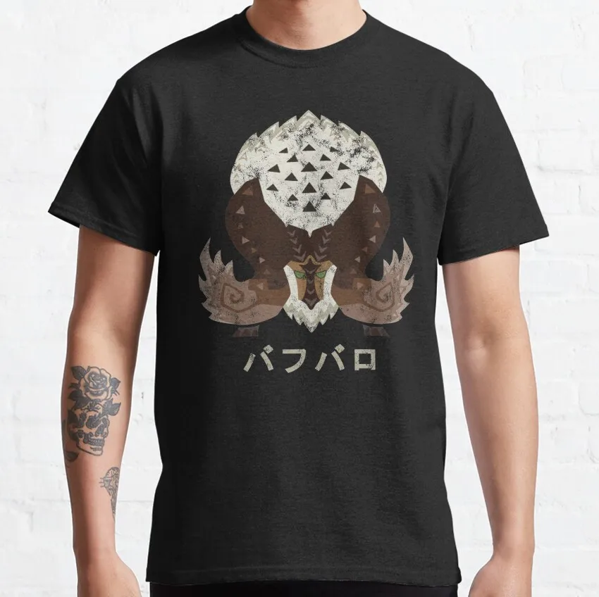 

Retro Monster hunter world Iceborne Banbaro Kanji gift t shirt Cartoon Video game MHW Graphic Tee Y2K Clothes All size tops