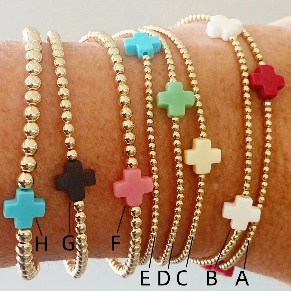 Großhandel Kreuz-Armband Stapelbare Designer-Armbänder für Frauen 18K Vergoldet Wasserdichter Schmuck Boho Sommer Strand Pulseras – Detail 1