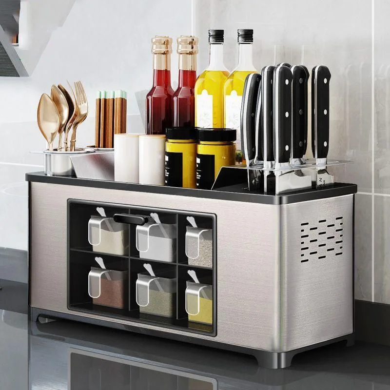 Stainless steel kitchen countertop storage knife holder seasoning box multi-functional products chopstick cage seasoning