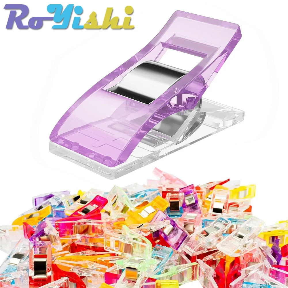 

20-100Pcs RoYishi Multicolor Sewing Clips, Plastic Edge Clamps, Quilting Fabric Holder Clips with Metal Grip, Assorted Colors