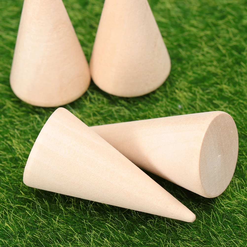 

20pcs Geometric Ornaments Wooden Cone Ring Stand Jewelry Holder Display Base Craft Projects Finger Jewelry Organizer