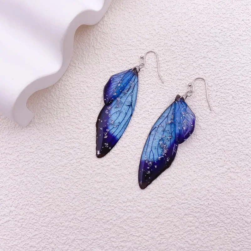 Minar Fairy Clear Gradient Resin Simulation Wings Butterfly Rhinestone Flake Long Dangle Earrings for Women Casual Party Jewelry