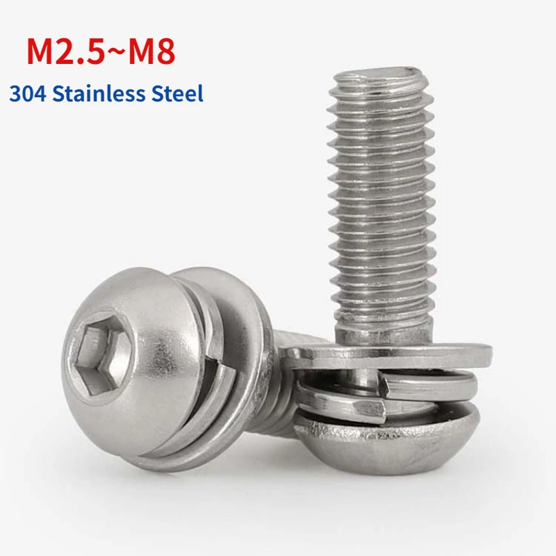 M2.5 M3 M4 M5 M6 M8 A2 304 Edelstahl Sechskant-Innensechskantschraube mit Flachfeder-Unterlegscheibe Kombination