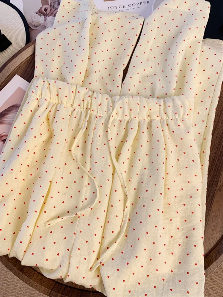 

Корейские широкие брюки с принтом Sweet Love, женские повседневные милые свободные брюки с высокой талией, модные женские элегантные брюки на шнуровке, новые